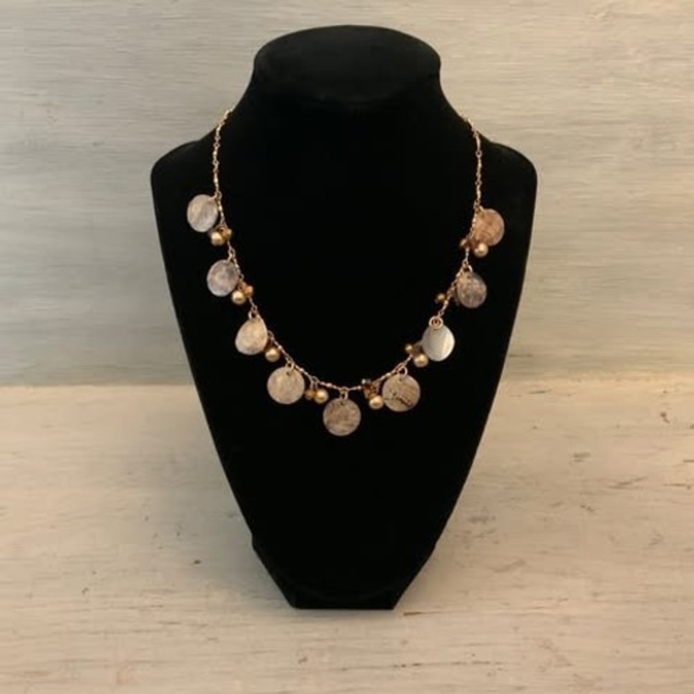 Cookie Lee Signed Dangling Abalone Shell‎ Necklace w/ Bead Clusters New with Tag